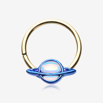 Golden Galaxy Planet Iridescent Revo Twist Hoop Ring-Purple